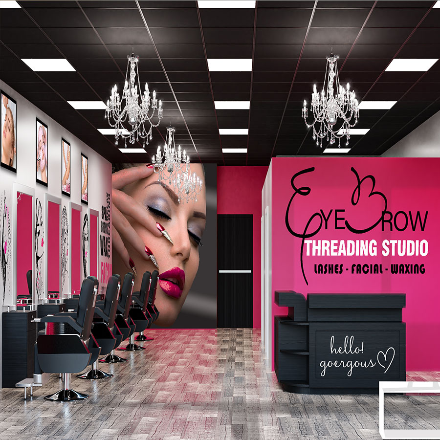 Featured pink eyebrow threading studio salon interior
